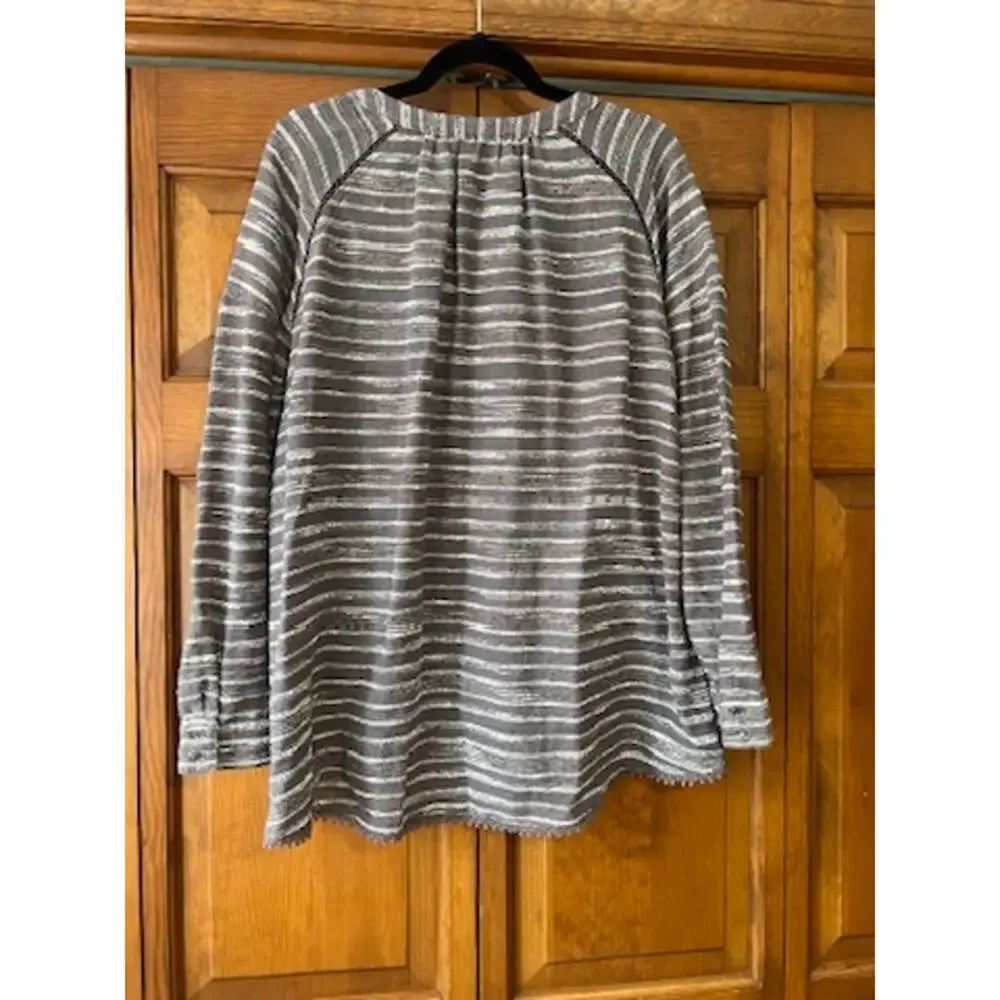 Free People Striped Tweed Hideaway Henley Top Boho Oversized Long Sleeve SZ S - Picture 11 of 13